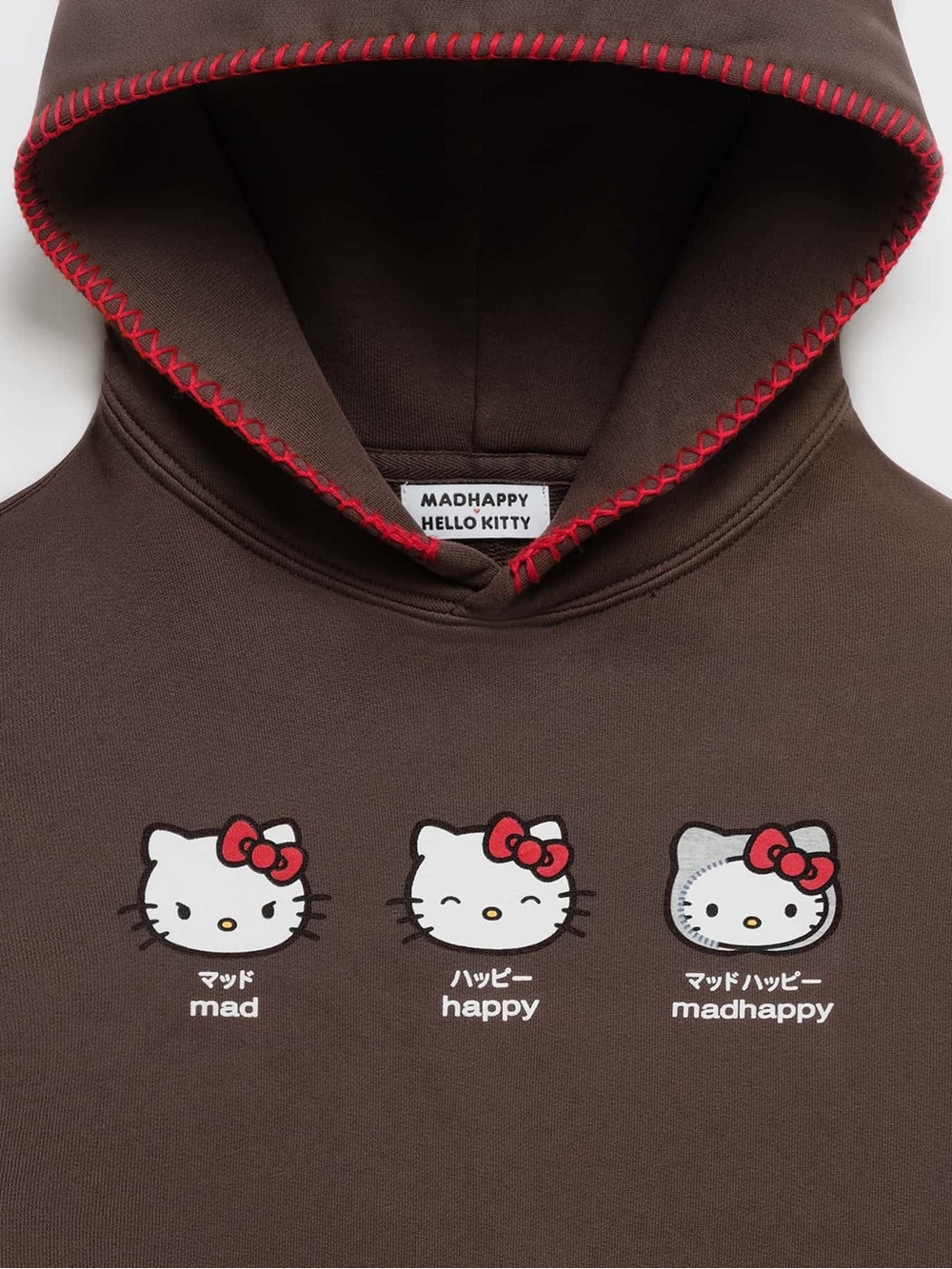 NWT MADHAPPY x Hello Kitty XXL Emotions Midweight Fleece Hoodie Fudge Brown cute
